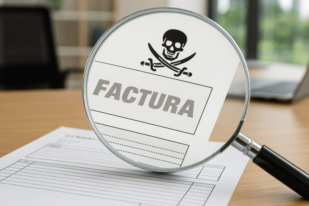 factura falsa con lupa